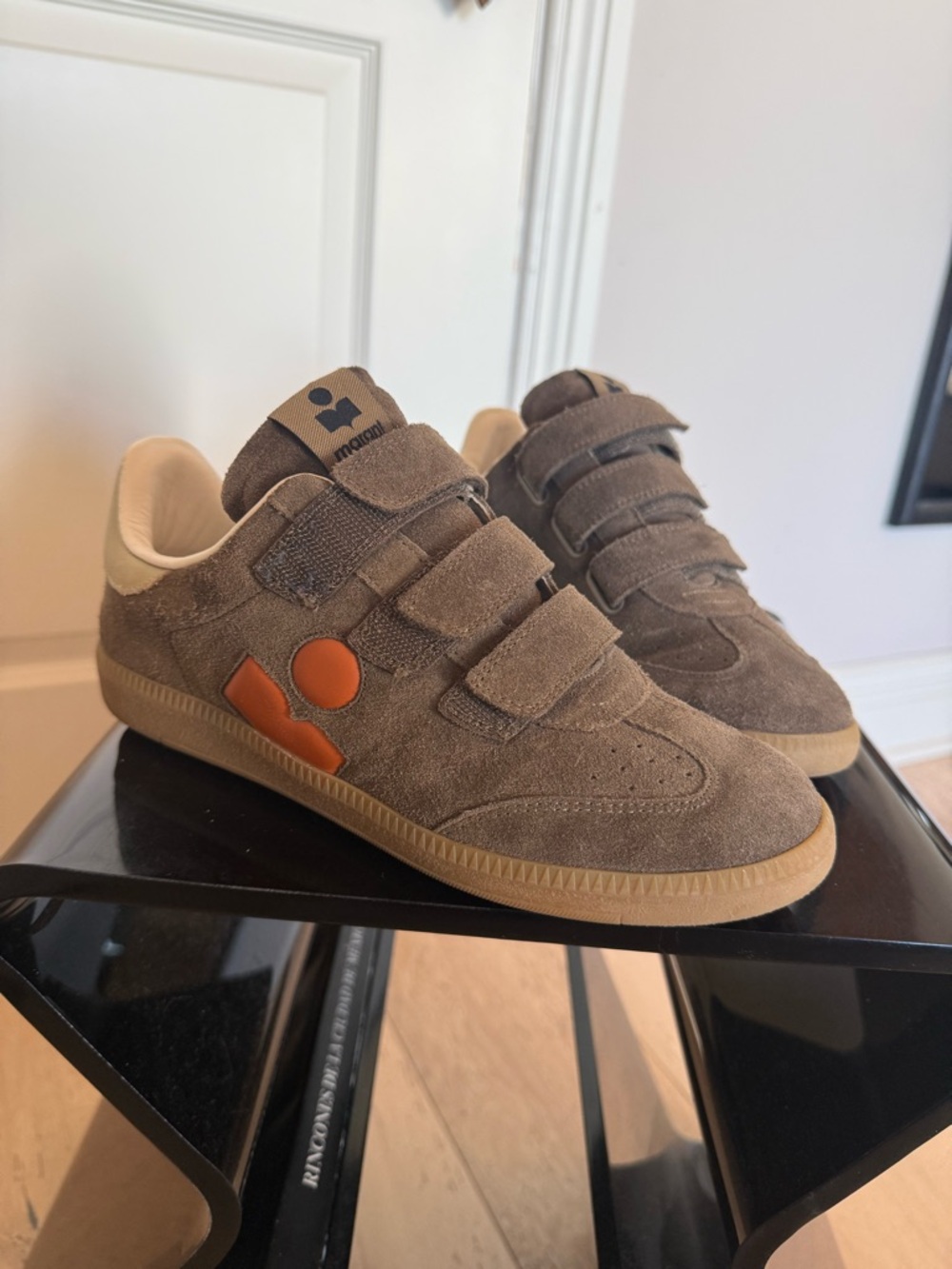 Isabel Marant Taupe Suede Sneakers with Orange Accent